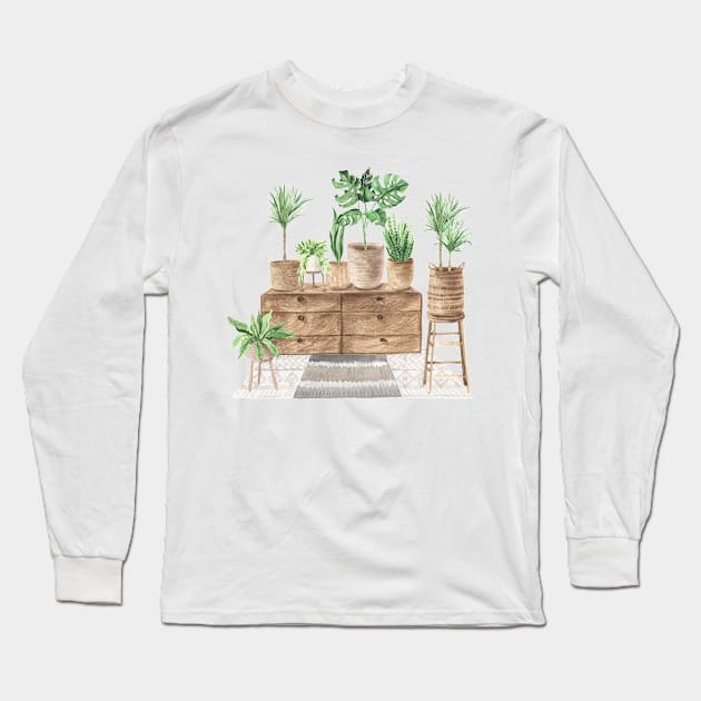 Boho Green Houseplants Long Sleeve T-Shirt by gronly